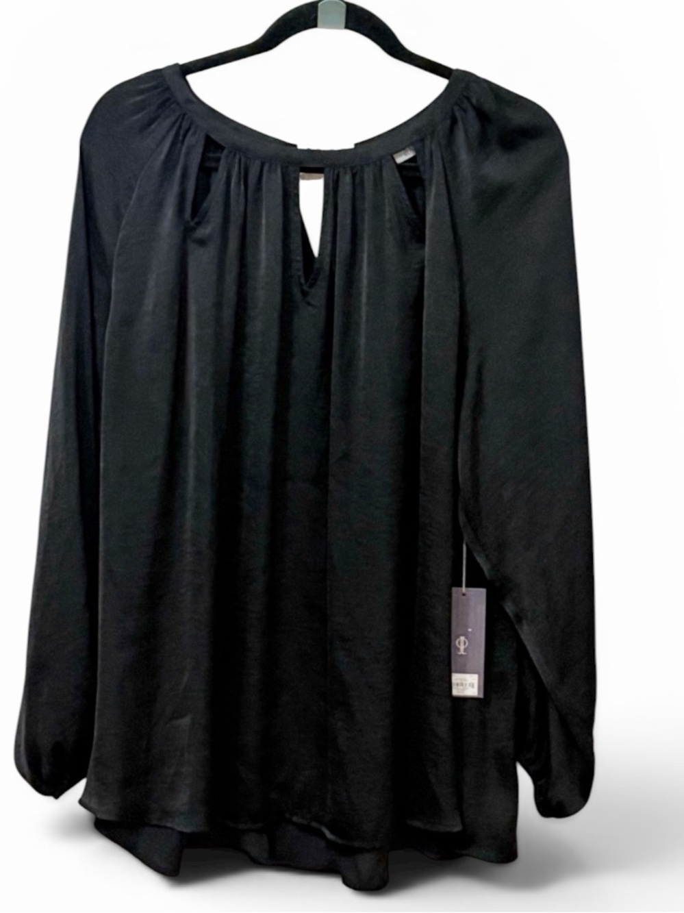 Jennifer Lopez Black Long-Sleeve Keyhole Peasant Blouse